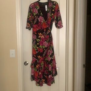 New York and Company multicolor floral wrap dress